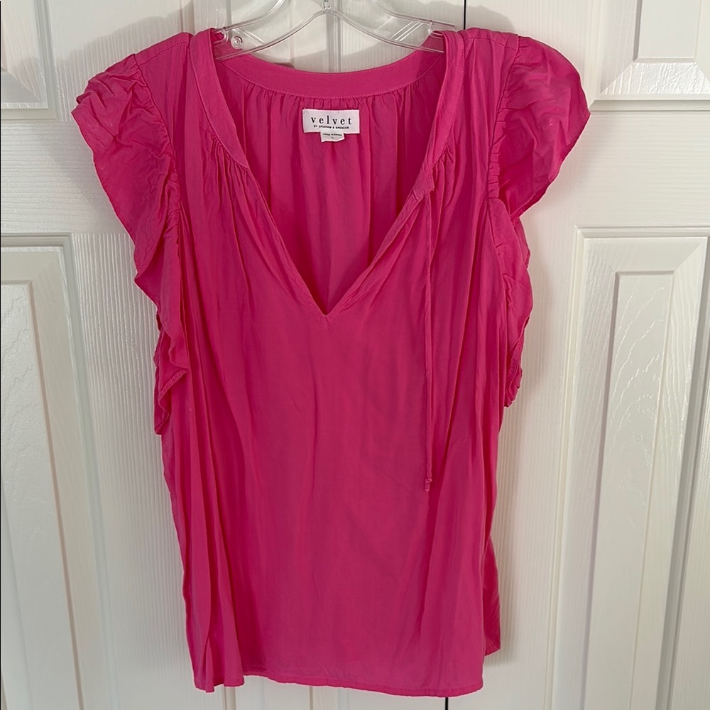 Velvet Women's Pink Ruffle Sleeve Top
